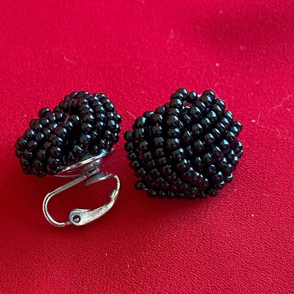 Vintage Beaded Clip-On Earrings - Picture 2 of 5